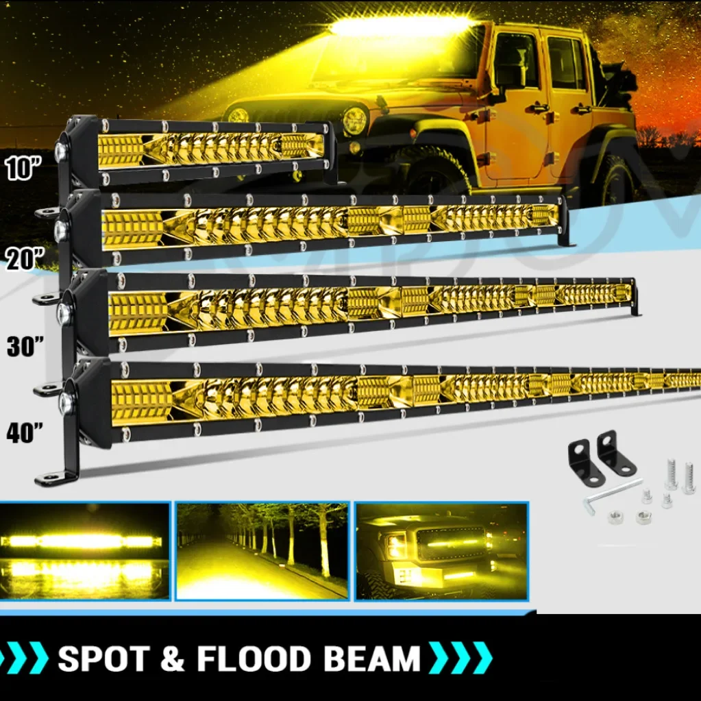 

HAOLIDE LED Light Bar Yellow Slim Barra LED Work Light Bar for Truck ATV Car 3500k Driving Fog Light Accessories Offroad SUV