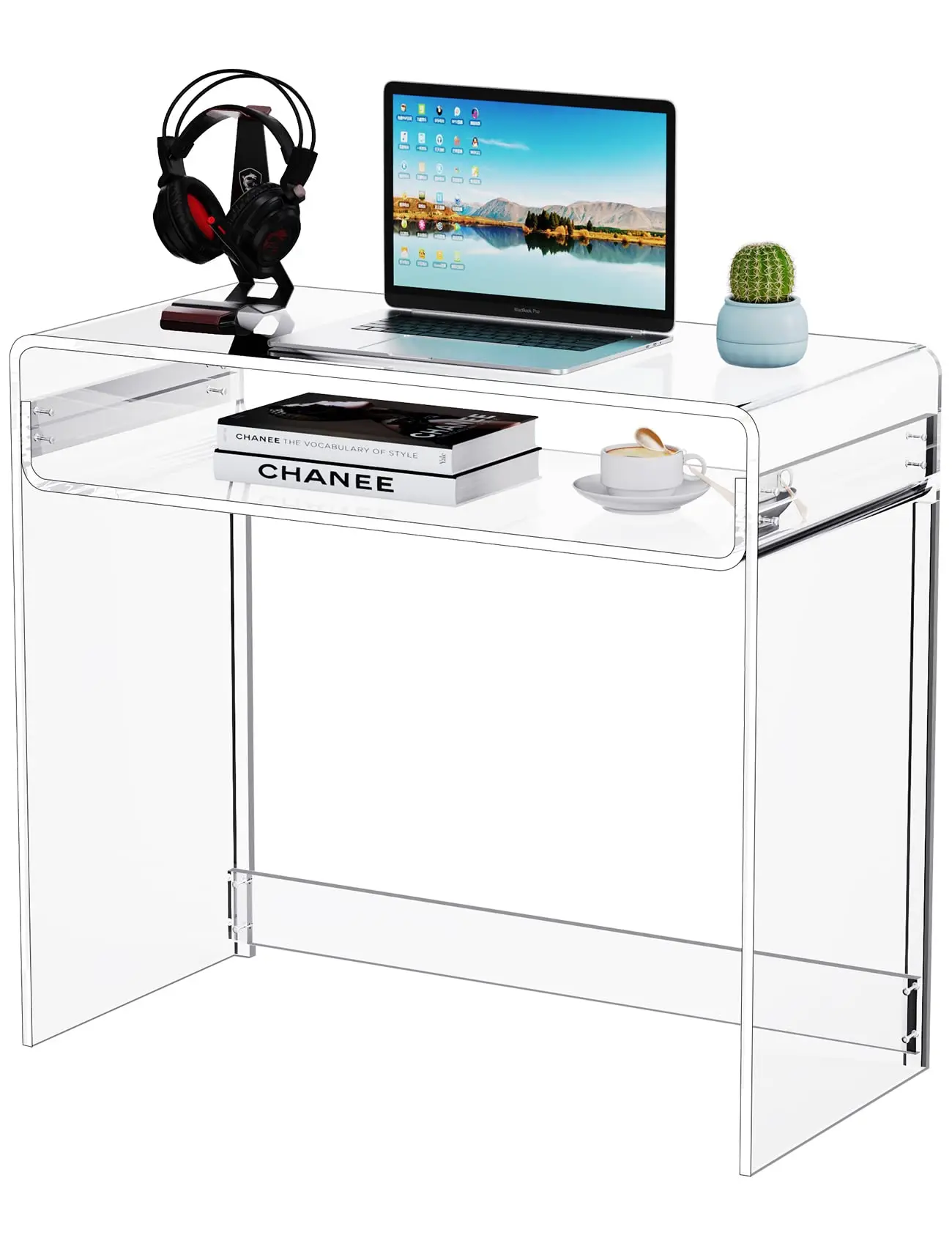 Acrylic Desk Laptop Workstation Study Table Home Office Console Table Entrance Table Decor (Clear)