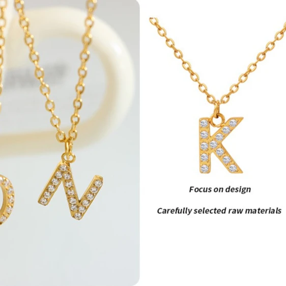 

Women's letter pendant necklace, 18k gold-plated, inlaid with shiny zircon, no fading, no allergy, versatile and fashionable