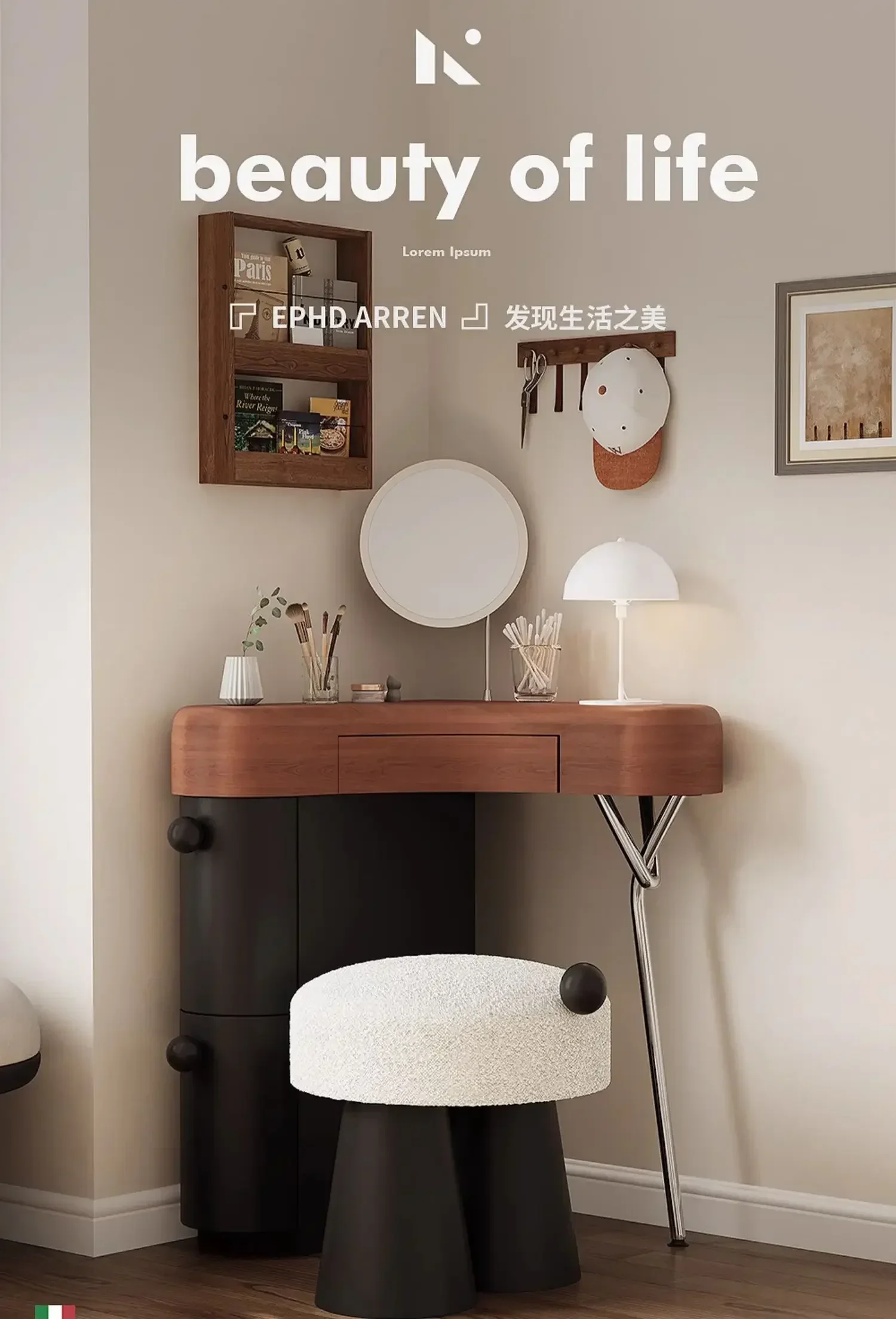 

Italian minimalist corner dresser storage cabinet integrated solid wood design bedroom light luxury corner makeup table