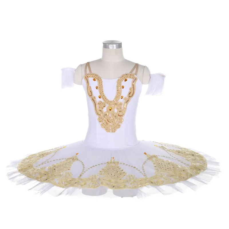 Professional High Quality 8 Layers Kids Girls Dance Performance Wear White Gold Ballet Tutu