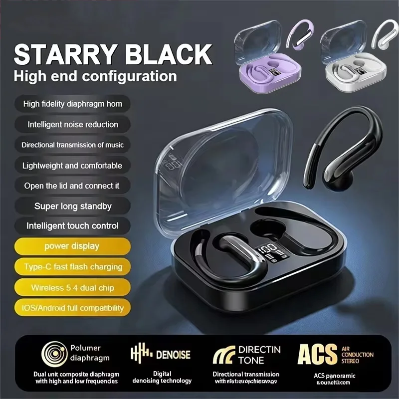 New K60 Bluetooth Headphones Over-Ear Open-Ear Wireless High-Quality Sound Long Battery Life Digital Display Three Colors