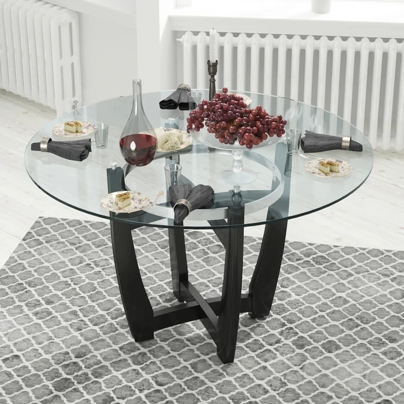light luxury solid wood ash wood round table high-end tempered glass round simple dining table