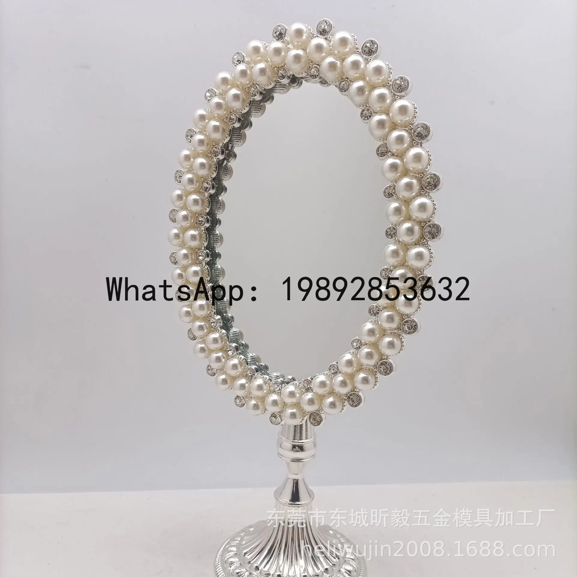 

JZ wholesale princess mirror silver metal inlaid large pearl photo frame table mirror,