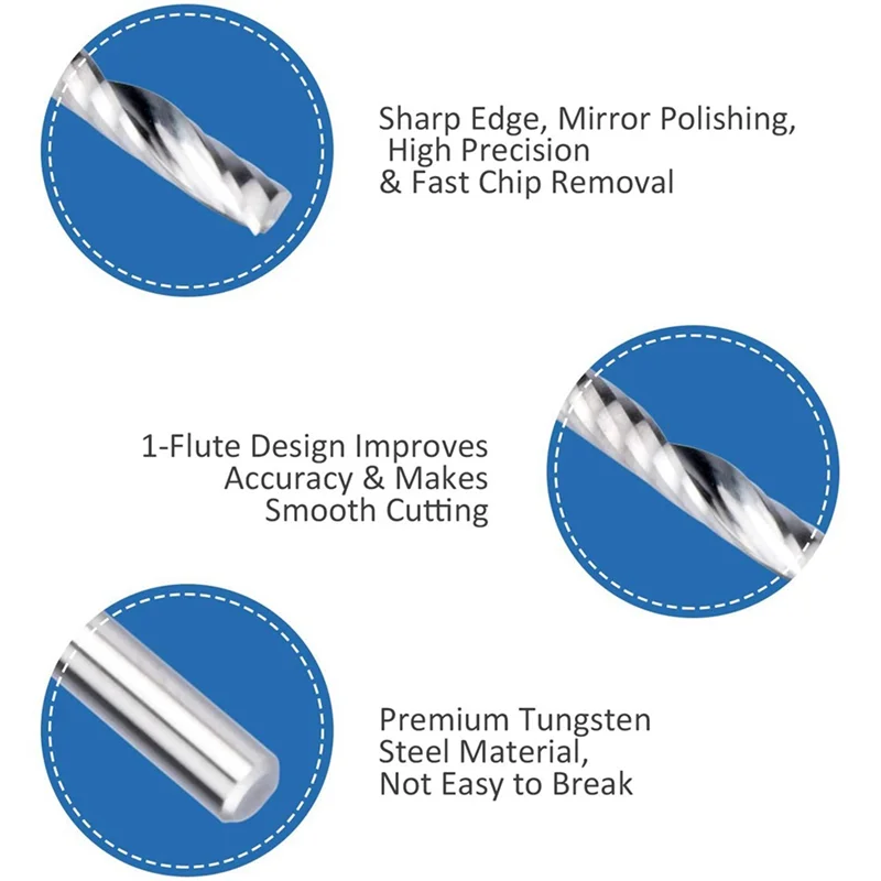 AB47-20 Pack CNC Router Bits 1/8 Inch Shank Spiral Upcut Router Bit Single Flute End Mill Set Milling Cutter Tungsten Steel