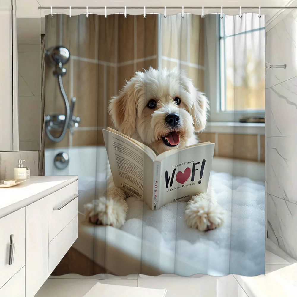 

"3D милая книга для чтения собак, водонепроницаемая занавеска для душа для детей, аксессуары для декора ванной комнаты с забавным и образовательным дизайном"