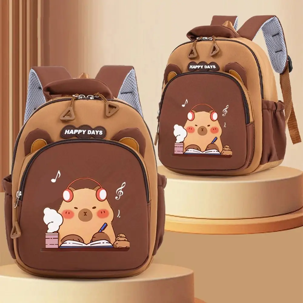 حقيبة ظهر كارتون كابيبارا لرياض الأطفال خفيفة الوزن كاواي للأطفال حقيبة ظهر كابيبارا متعددة الجيوب وأشرطة قابلة للتعديل