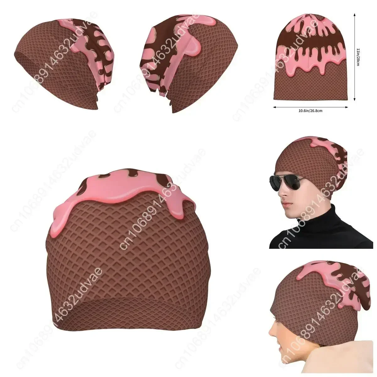 Nutty Chocolate Ice Cream Waffle Knitted Hat For Men And Women, Gift Unisex winter Warm Brimless printing Urinal Hat