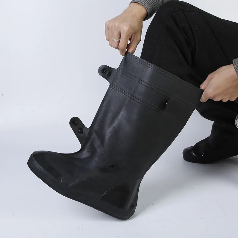 Waterproof Thick High-Tube Rain Boot Covers Anti-Slip Wear-Resistant for Men And Women Adult Size Black for Rain And Snow Days