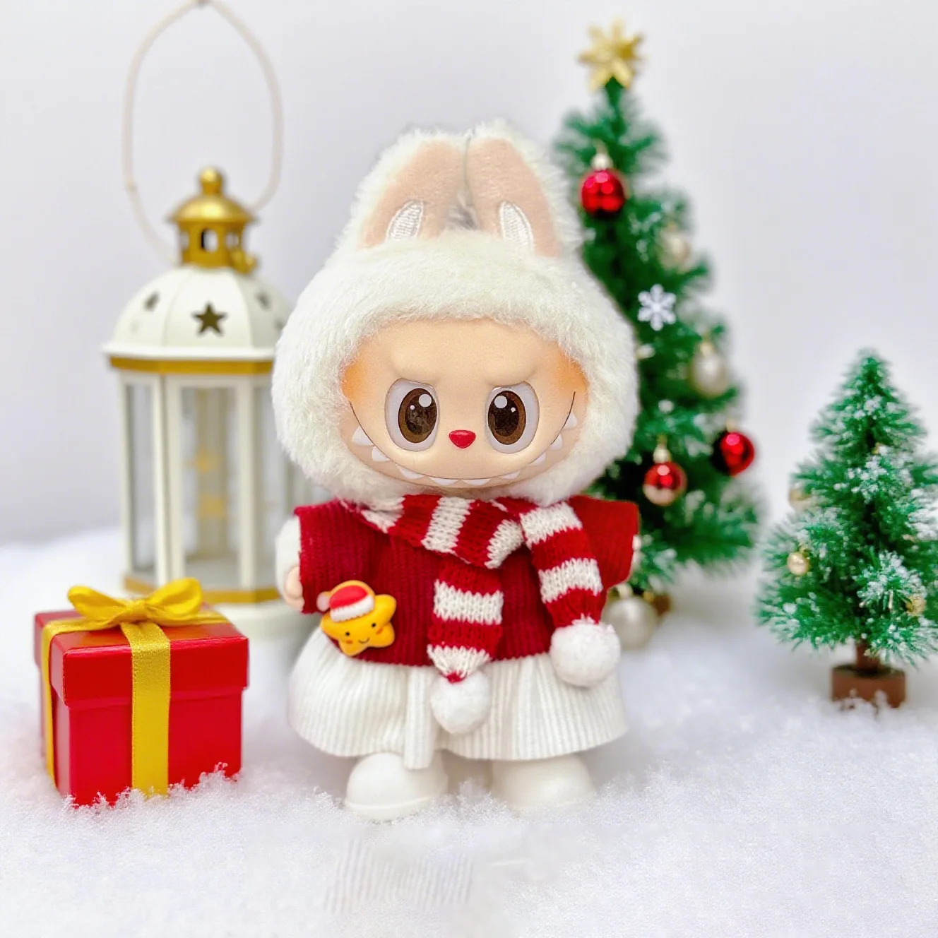 

For 17cm Labubu Clothes Macaron Sitting Party Hairball Set Sweater Hat Scarf Set Labubu Accessories Clothes Labubu Ropa