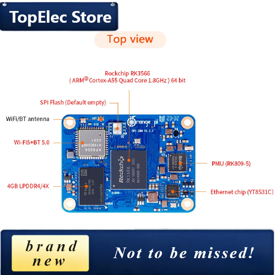 TopElec OrangePiCM4 4GB32GB Single Board Computer Rockchip RK3566