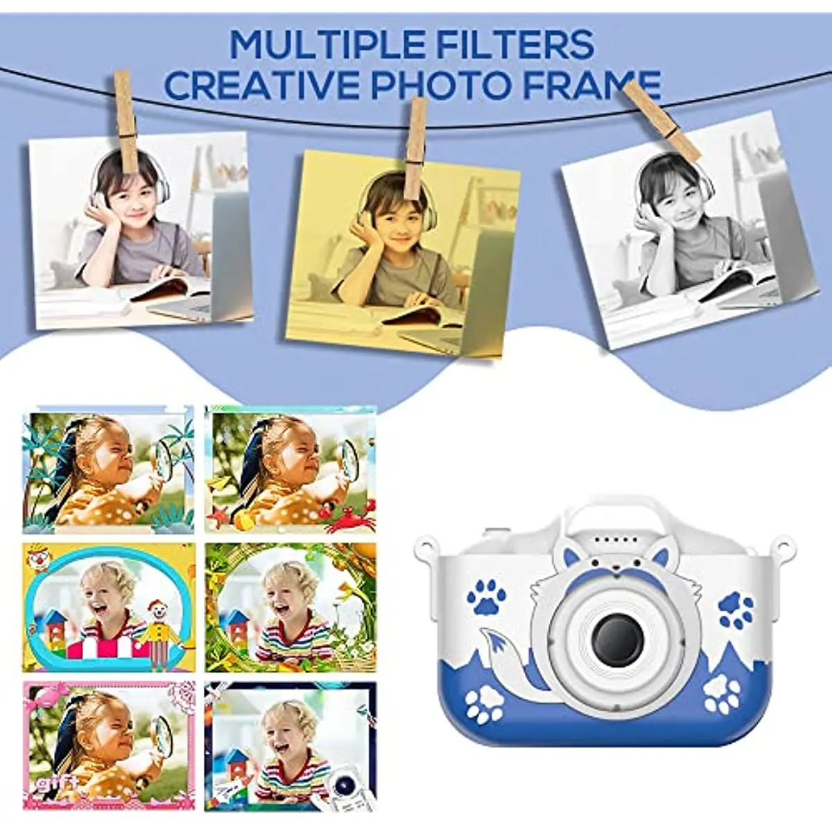 

20MP mini high-definition 1080P children's digital camera with built-in USB charger, game camera shock-absorbing silicone protec