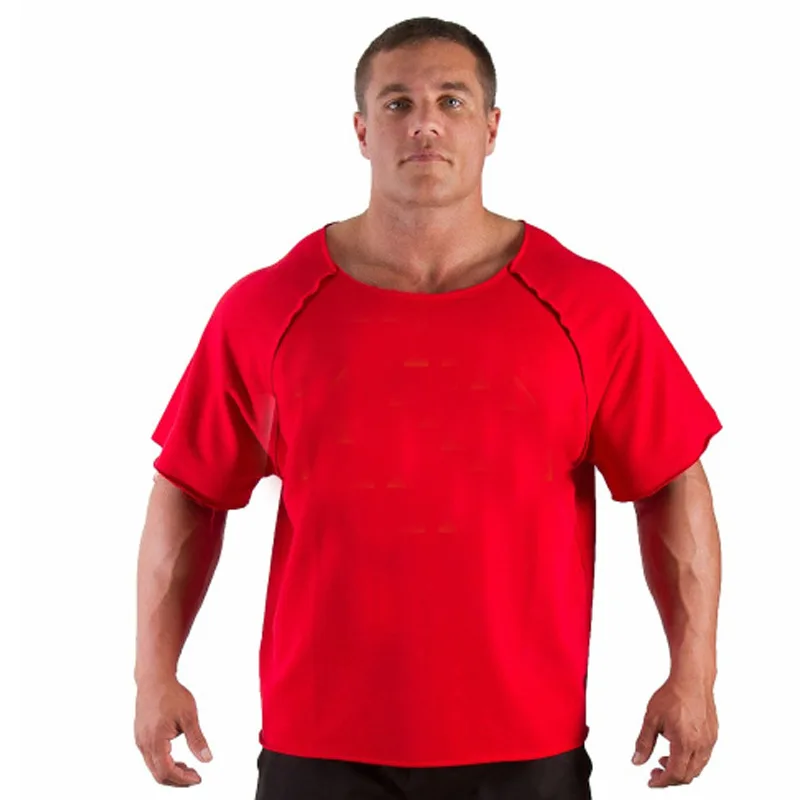 Men's Cotton Casual T Shirts Fitness Men Bodybuilding Shirt Batwing Sleeve Rag Shirt Gym Wear Muscle Running T-shirt Round Neck