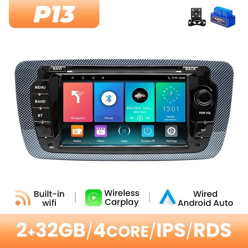 Draadloze Carplay Autoradio Navigatie Voor Seat Ibiza 6J MK4 SportCoupe Ecomotive Cupra 2009-2013 Android14 128GB GPS DSP 4G Wifi