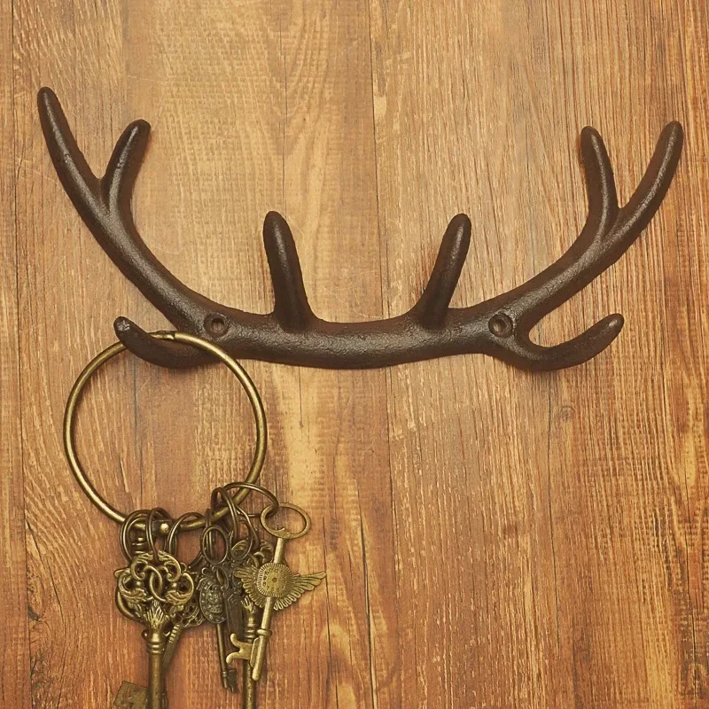 Vintage Cast Iron Deer Antlers Wall Coat Hooks Rack Decorative Wall Mount Hook Clothes Antler Design Hanger