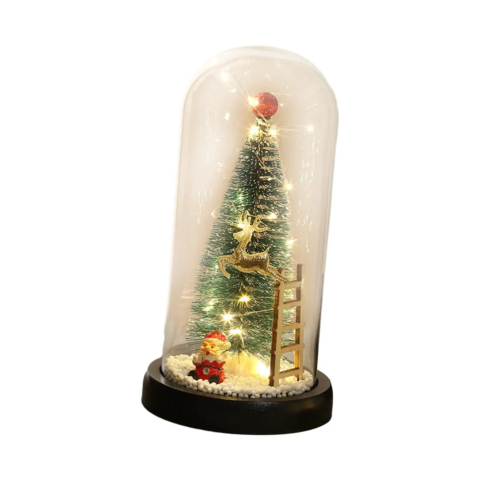 Christmas Tree in Glass Cover with Light Santa Claus Miniature for Home Decor
