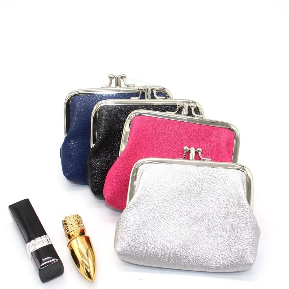 Women Coin Purse Candy Color Double Layer Card Holder Girls Simple PU Buckle Wallet Lipstick Portable Purse Pocket Bag