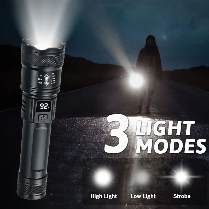 High Strong Power Led Flashlights 1000LM Tactical Torch with Display Light USB C Charging Camping Fishing Defensa Zoom Lantern