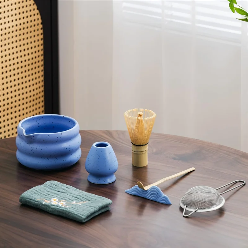 

FO-7Pcs Japanese Matcha Tea Set, Matcha Kit With Matcha Bowl (With Pouring Spout), Matcha Whisk, Whisk Holder, Strainer