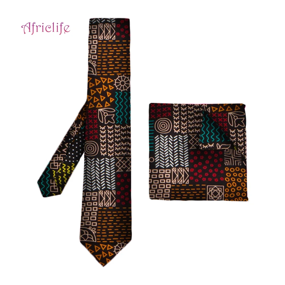 African Print Ankara Necktie and Pocket Square for Wedding Groom Groomsmen Christmas Father’s Day Gift Mens Bow Tie Set WYB309