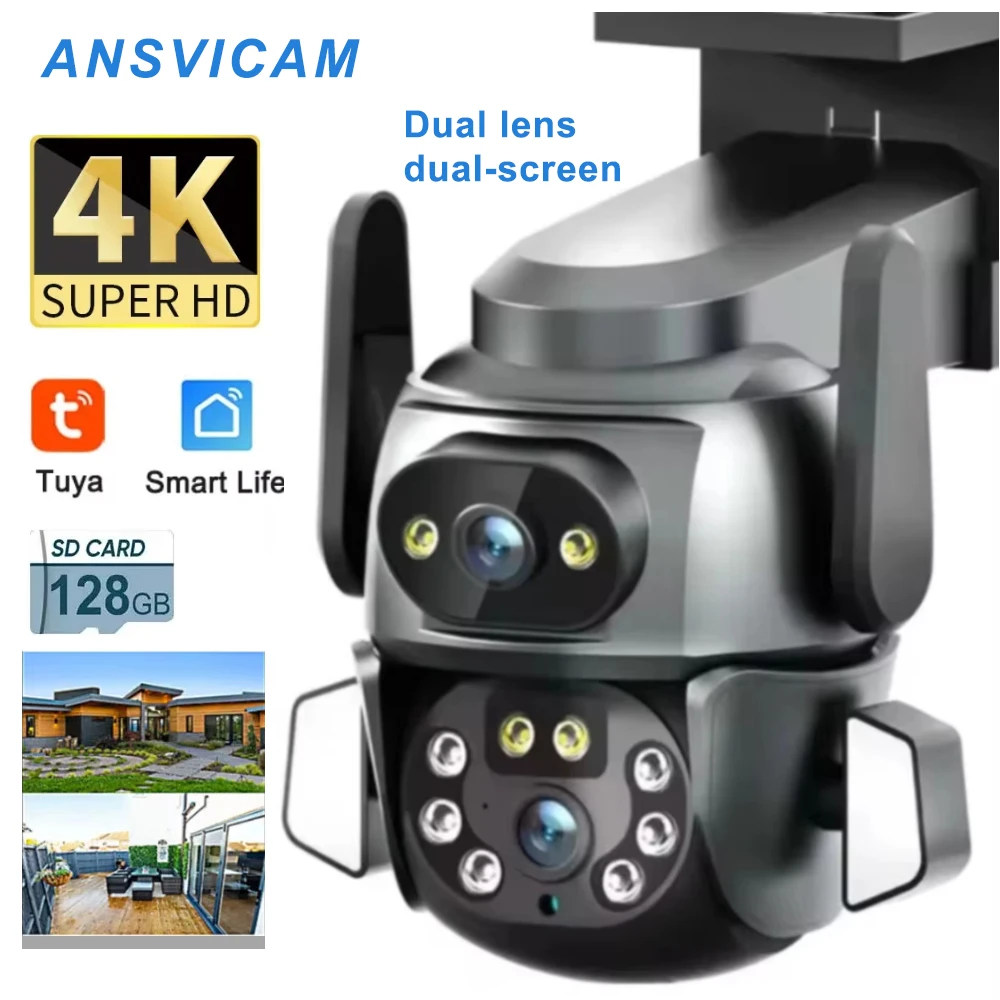 4K 8MP WIFI Camera TUYA APP Dual Screen Cam Binocular AI Body Automatic Tracking CCTV Security Intelligent IP66 Monitoring