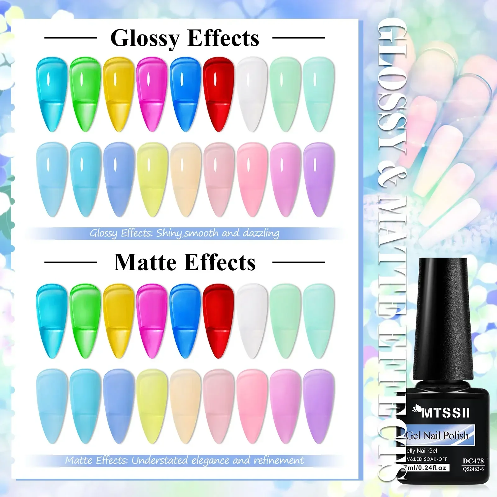 18 개/대 Mtssii 누드 크리스탈 글리터 고무베이스 젤 세트 자연 색상 세미 퍼머넌트 UV LED 젤 네일 아트 바니시 키트