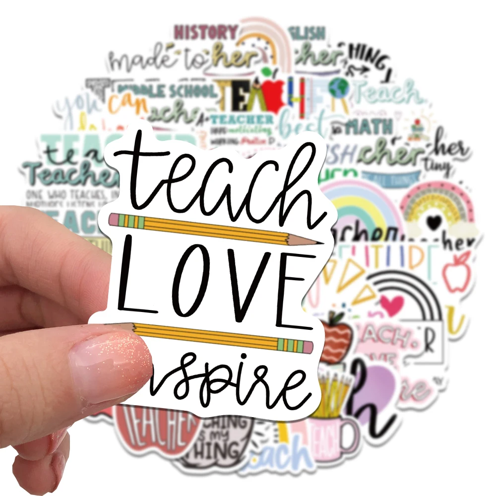 50PCS Inspirational Teacher\'s Day Teach Love Graffiti Stickers for Laptop Scrapbooking Phone Helmet Refrigerator Sticker