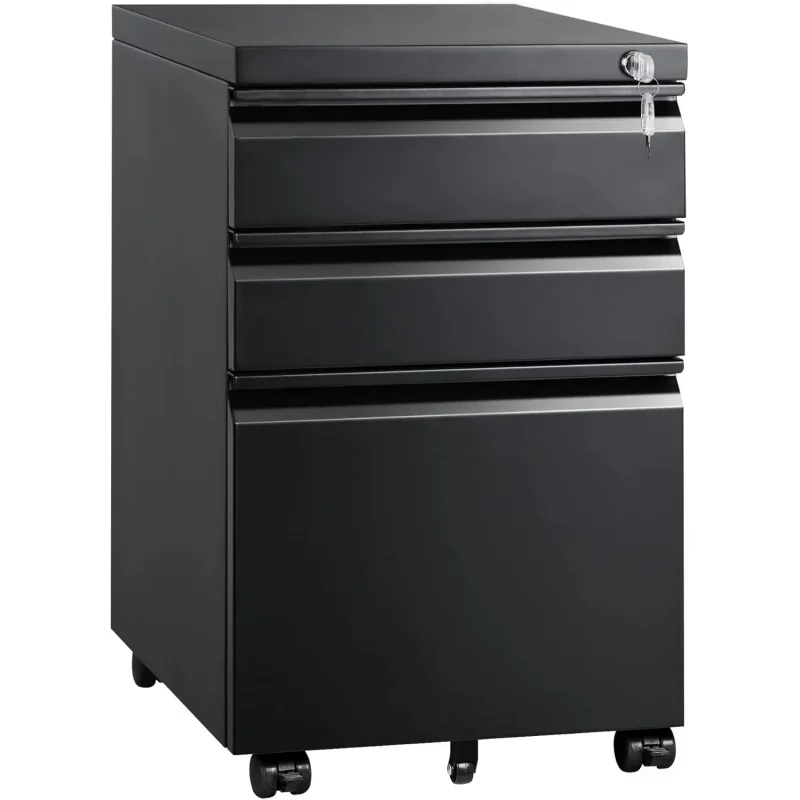 3 Drawer Mobile File Cabinet with Lock, Under Desk Metal Filing Cabinet Legal/Letter/A4 File, Fully Assembled Except Wheels,