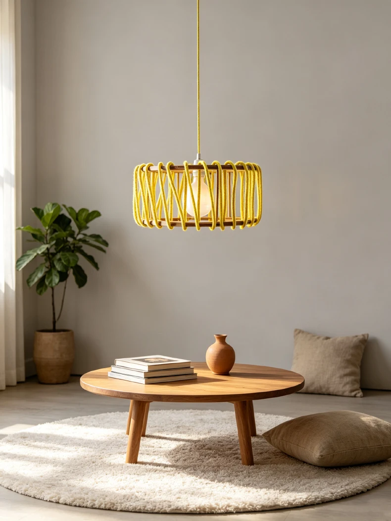 Creative White Red Yellow Rope Pendant Light E27 Bulb Wood