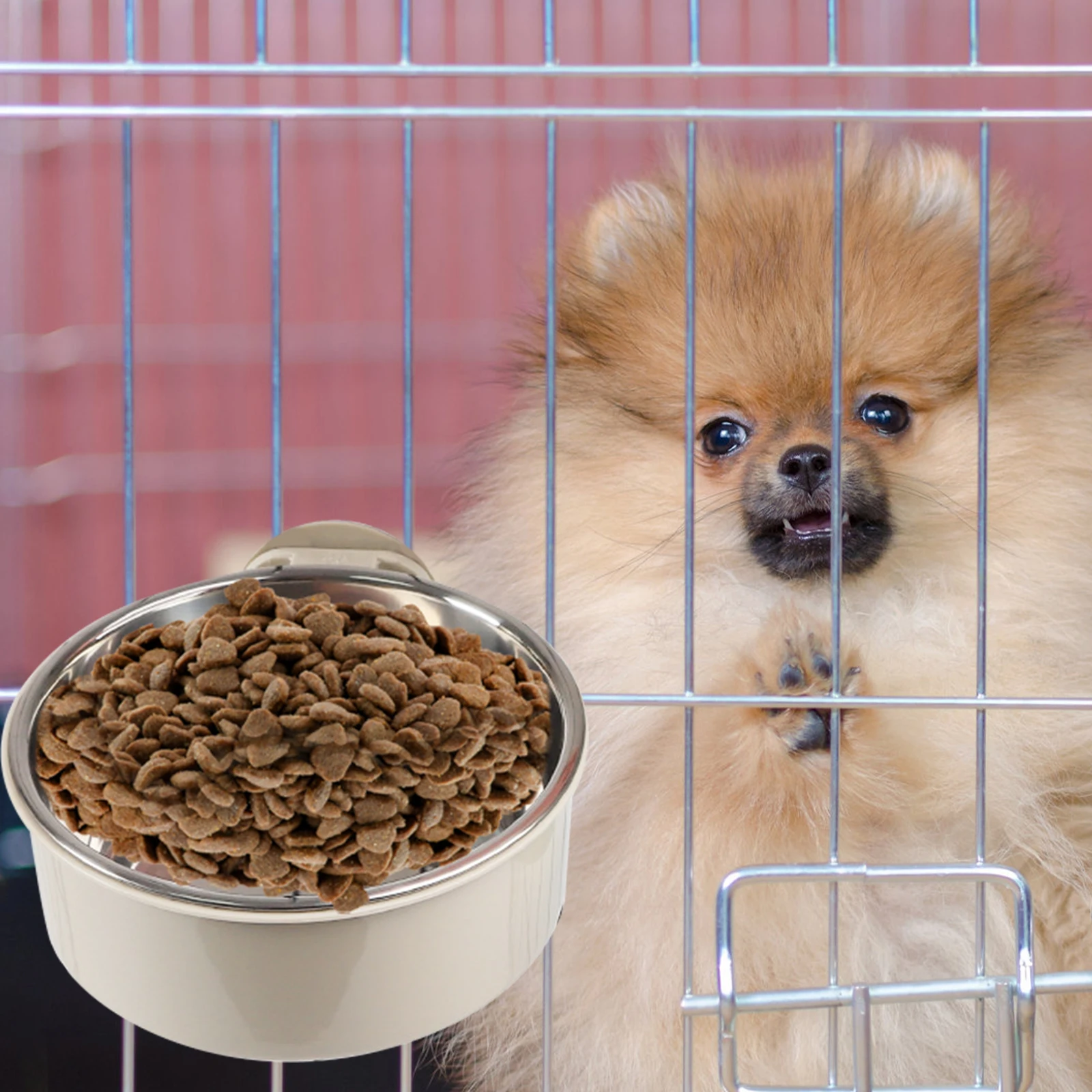 

Stainless Steel Pet Bowl Hanging Design No Spill Easy Clean Double Layer Dog Feeder Small Size Lightweight Pet Supplies