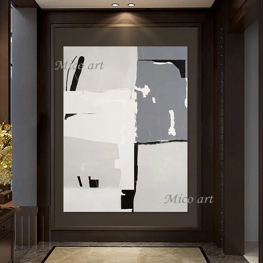 

Художественный холст ручной работы, картины, холст, рулон, офисное художественное оформление, домашнее настенное украшение без рамки, абстрактная белая серая картина