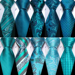 Noverlty Teal Necktie For Men Solid Luxury Brand Suit Pocket Square Cufflinks High Quality Tie Set Wedding Party