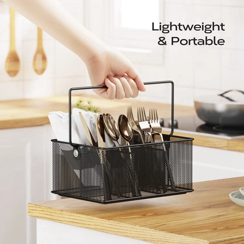 ตะกร้าโลหะ 4 ช่อง,ตาข่าย Flatware ผู้ถือ Organizer เหมาะสําหรับ Home,ห้องครัว,ปาร์ตี้,Camping
