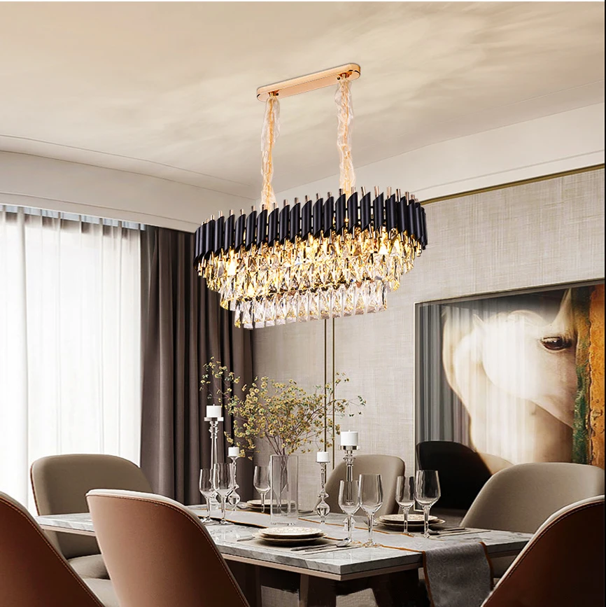 Luxury Crystal Chandeliers 2024 Black Home Decoration Lustre Dimmable LED Hanging Light Fixture for Living Room Decor