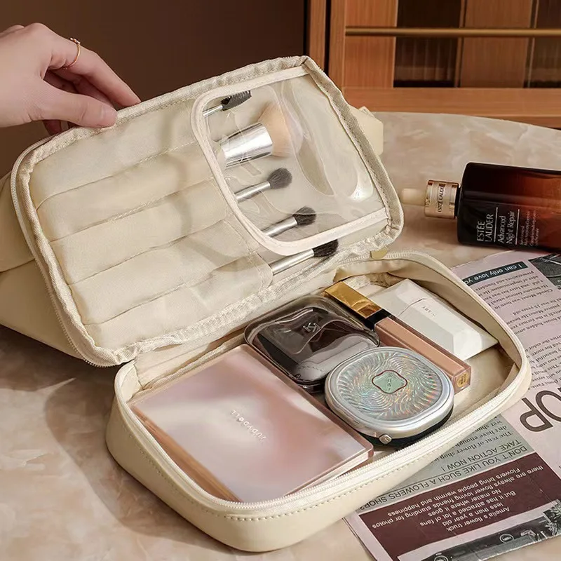 Neue Große Wasserdichte PU-Wolken-Kosmetiktasche Doppelschichtige Tragbare Kosmetik-Aufbewahrungsbox für Damen Waschtasche Kosmetiktasche – Detail 8