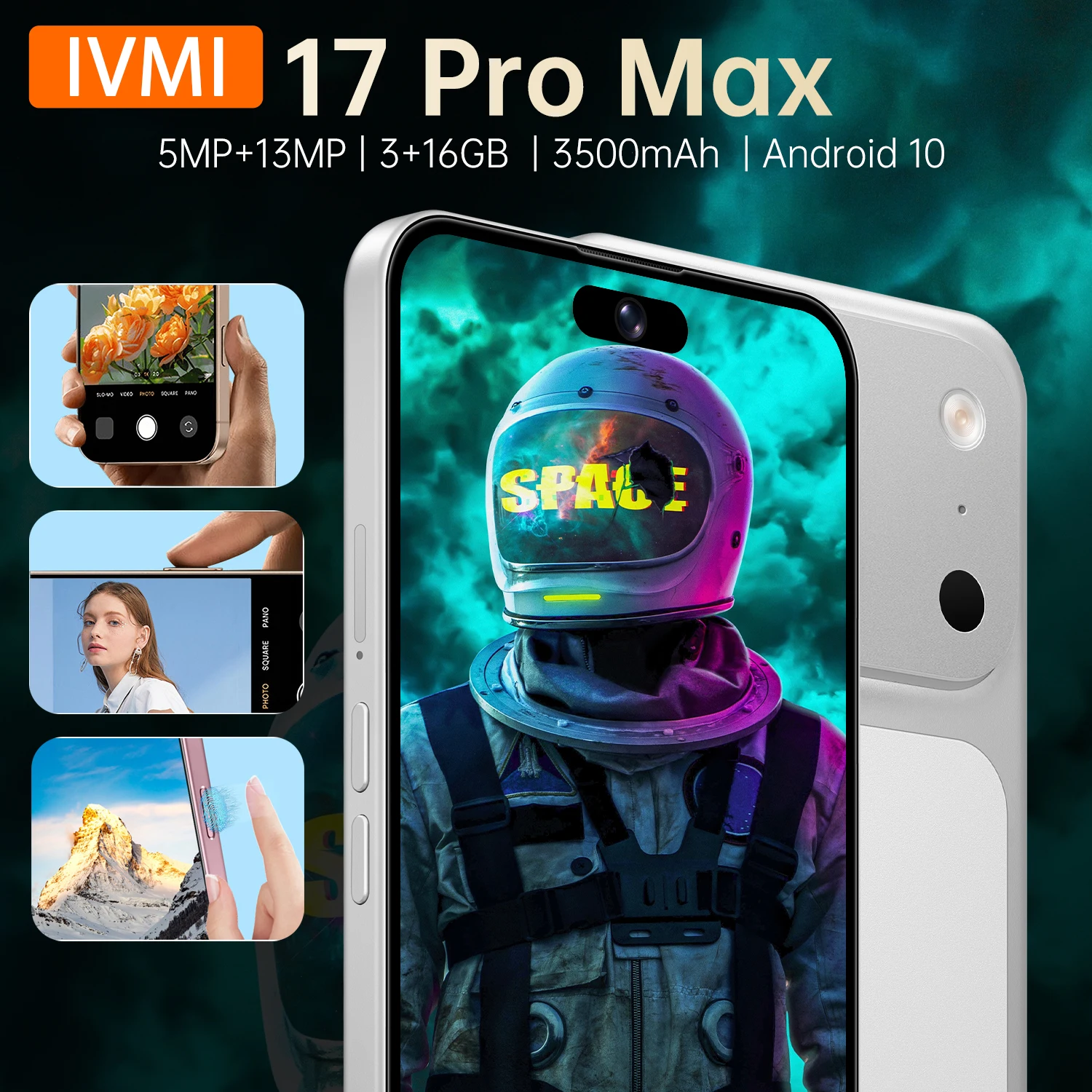 IVMI Global Vision 17Pro Max Smartphone Android 3GB RAM 16GB ROM 5+13MP Face ID 4G Network Google Play Store Mobile Phones