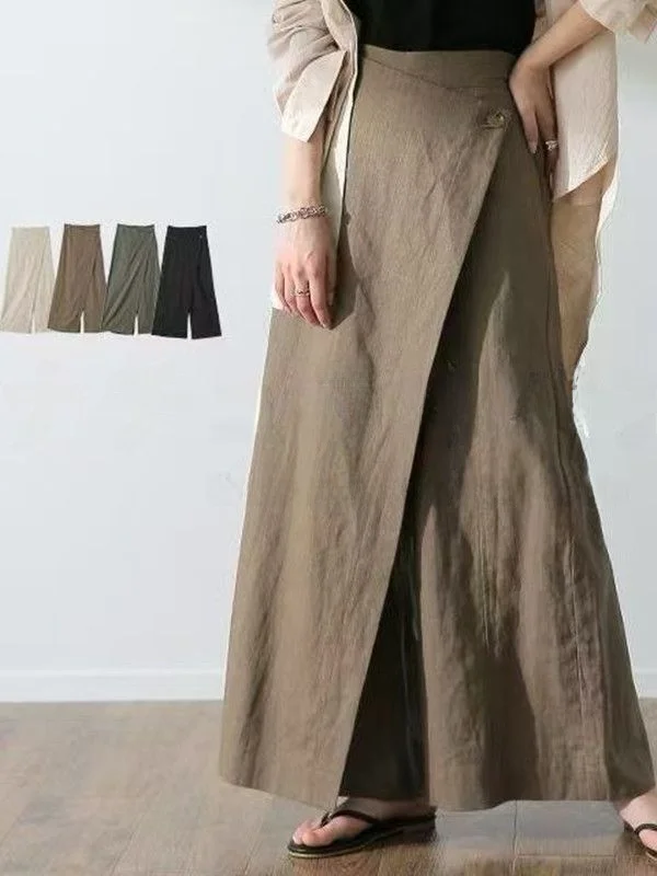 High Waist Wide Leg Pants Skirt Casual Style Long Length Fashionable plus Size Concealing Commuter Suitable Women's Polyester...