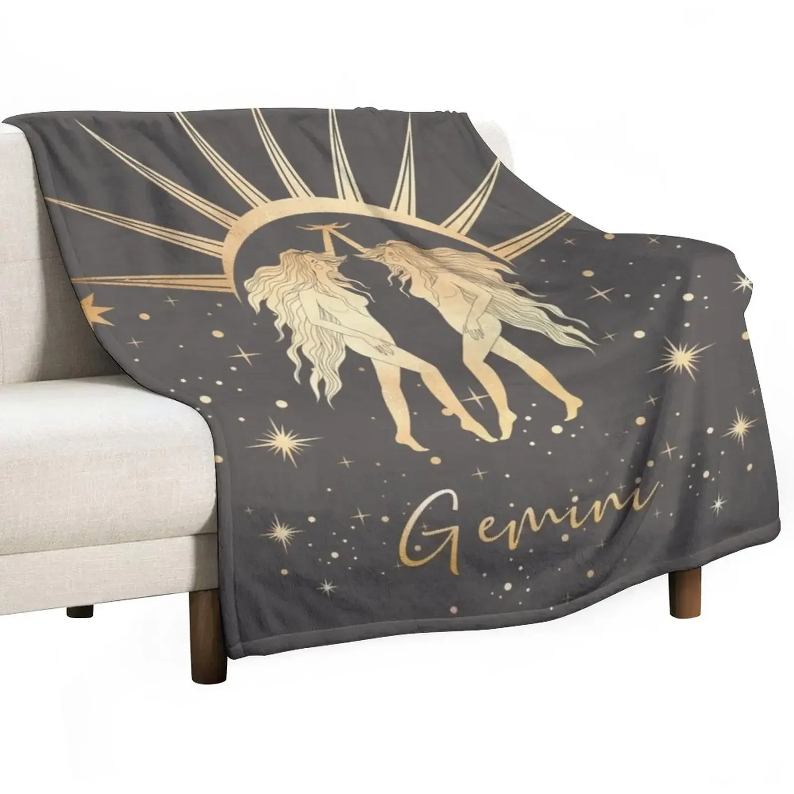 Gemini Twins Night and Day Sun and Stars - Gray Throw Blanket Multi-Purpose Comforter Soft Big decorative Baby Vintage Blankets