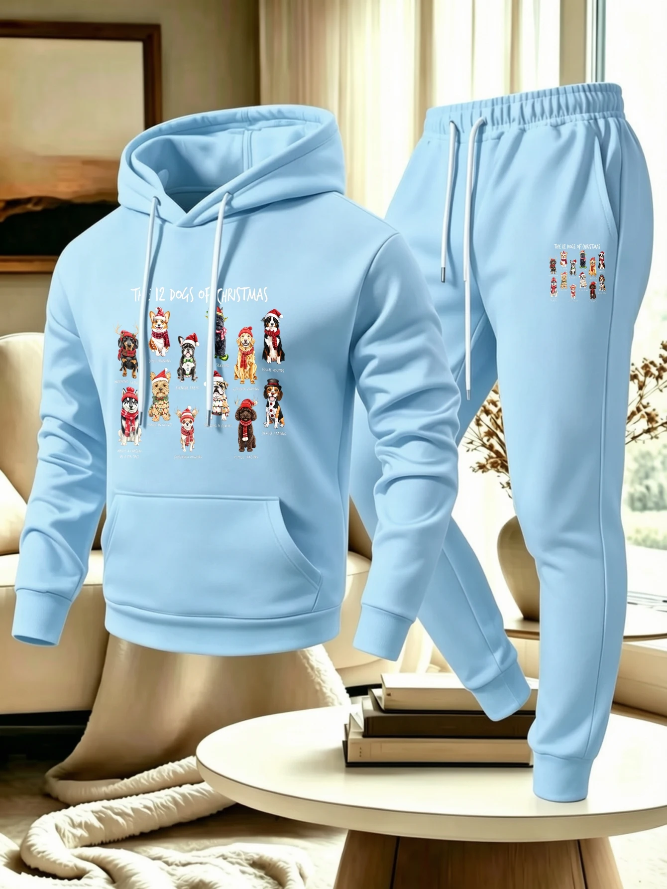 2026 New Model Men's Sports Set: Hooded Sweatshirt + Sports Pants, Casual Two-Piece, Twelve Dogs Christmas Series Christmas Gift