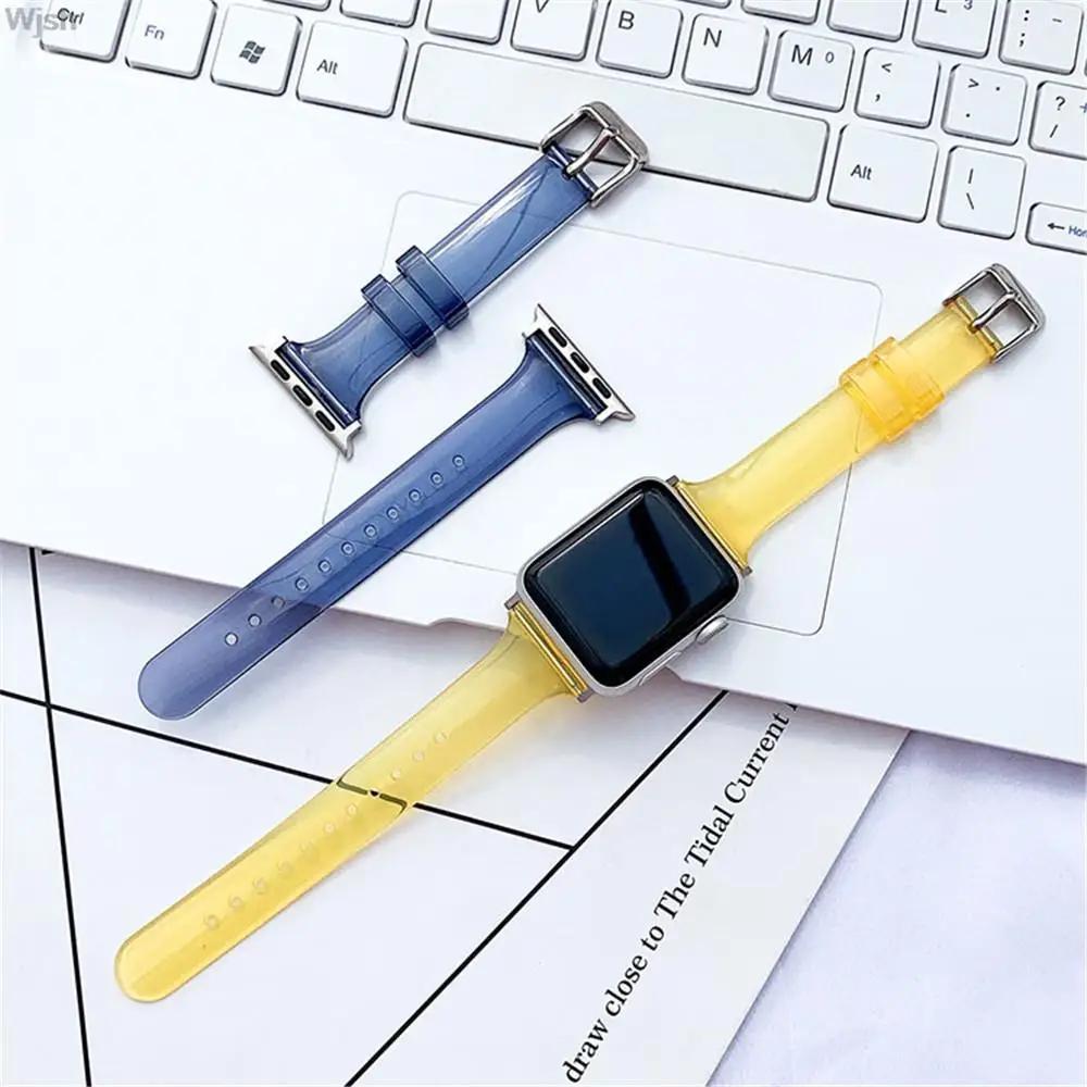 Прозрачный силиконовый ремешок для Apple Watch iWatch Series SE 6 5 4 3 2 7 44 мм 40 мм 42 мм 38 мм Мягкий тонкий резиновый браслет на запястье