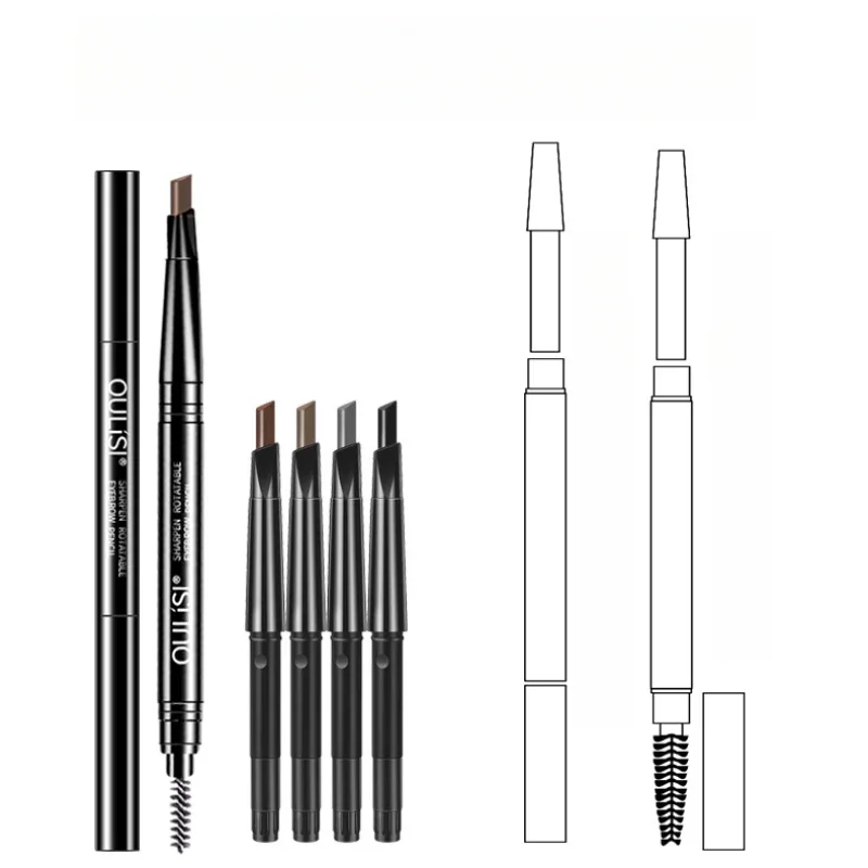 ใหม่ล่าสุด Double Ended ดินสอเขียนคิ้วกันน้ํา Make Up Long Lasting No Blooming หมุนได้สามเหลี่ยม Eye Brow Tattoo ปากกาแต่งหน้า