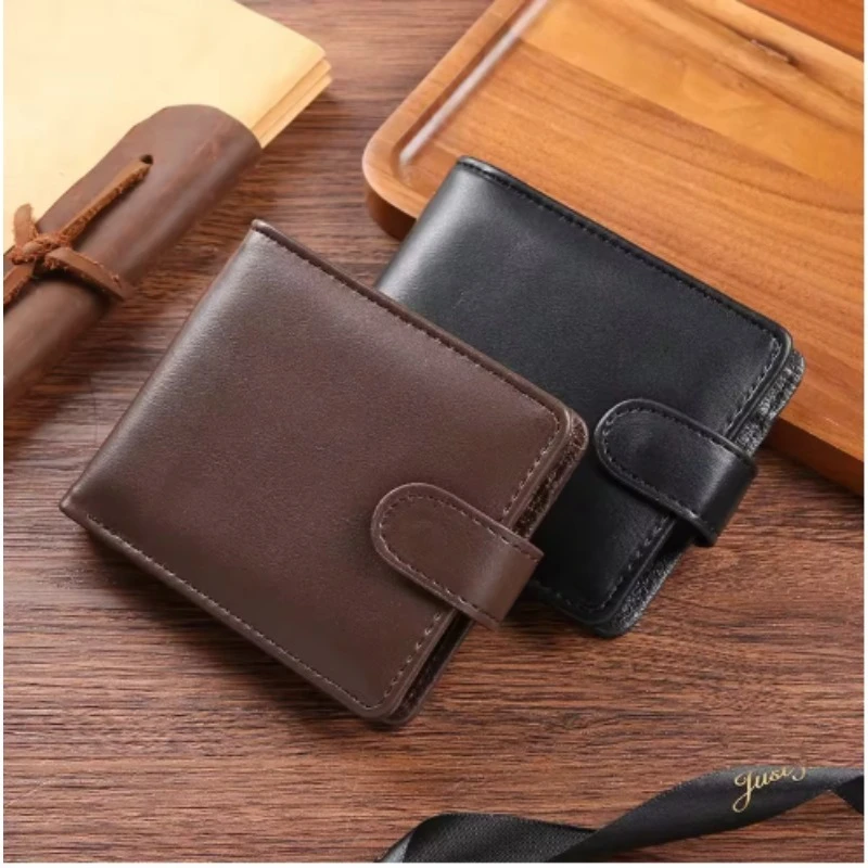Minimalist PU Leather Retro Men's Wallet Black Coffee Ultra Thin Coin Purse Soft Two-Fold Multiple Pockets Credit Card