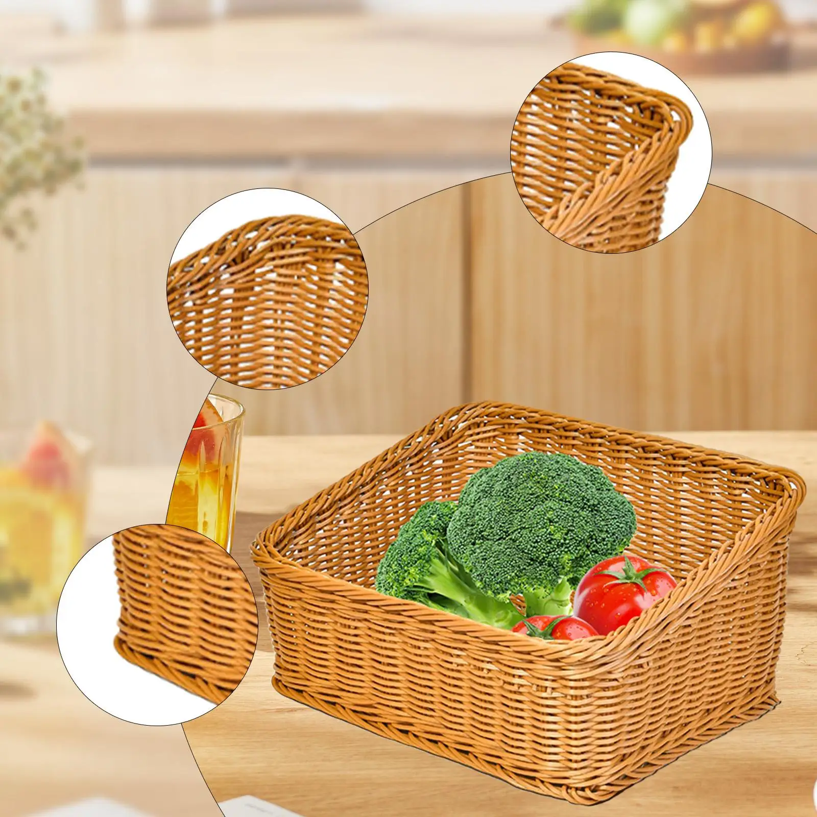 

Hand Woven Basket Serving Baskets Kitchen Counter Rustic Slant Opening Vegetable Tray Display for Household