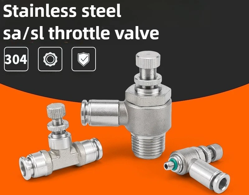 304 SS Pneumatic Flow Control Valve SL6/8/10 Speed Regulator with Check Function for Cylinder & Automation Systems