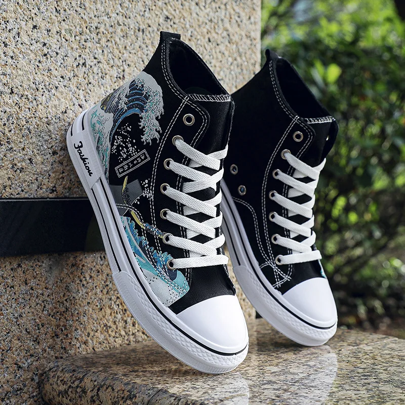Popular Men High-top Board Shoes Fashion Mesh Breathable Anti-Slip Students Walking Couple Shoes Street Trend Sneakers For Man