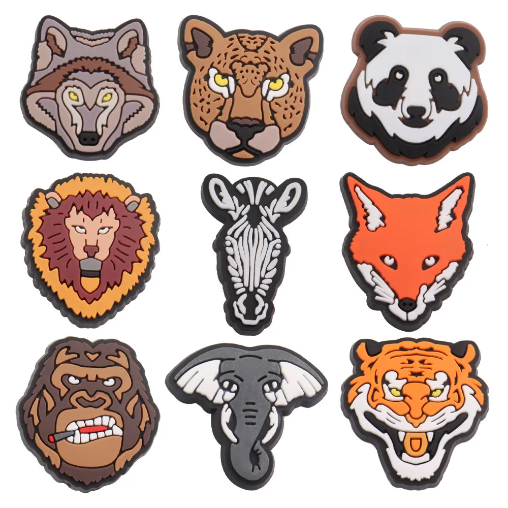 1pcs PVC Animal Shoe Charms Wristbands Orangutan Elephant Tiger Zebra Fox Lion Panda Hole Slipper Decoration Shoe Accessories