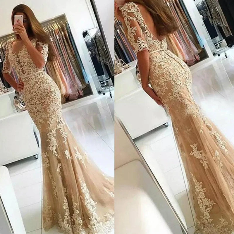 2024 Elegant Silver Mermaid Prom Dress V-Neck Long Sleeves with Lace Applique Long prom Gown Evening Dress  Robe De Soirée