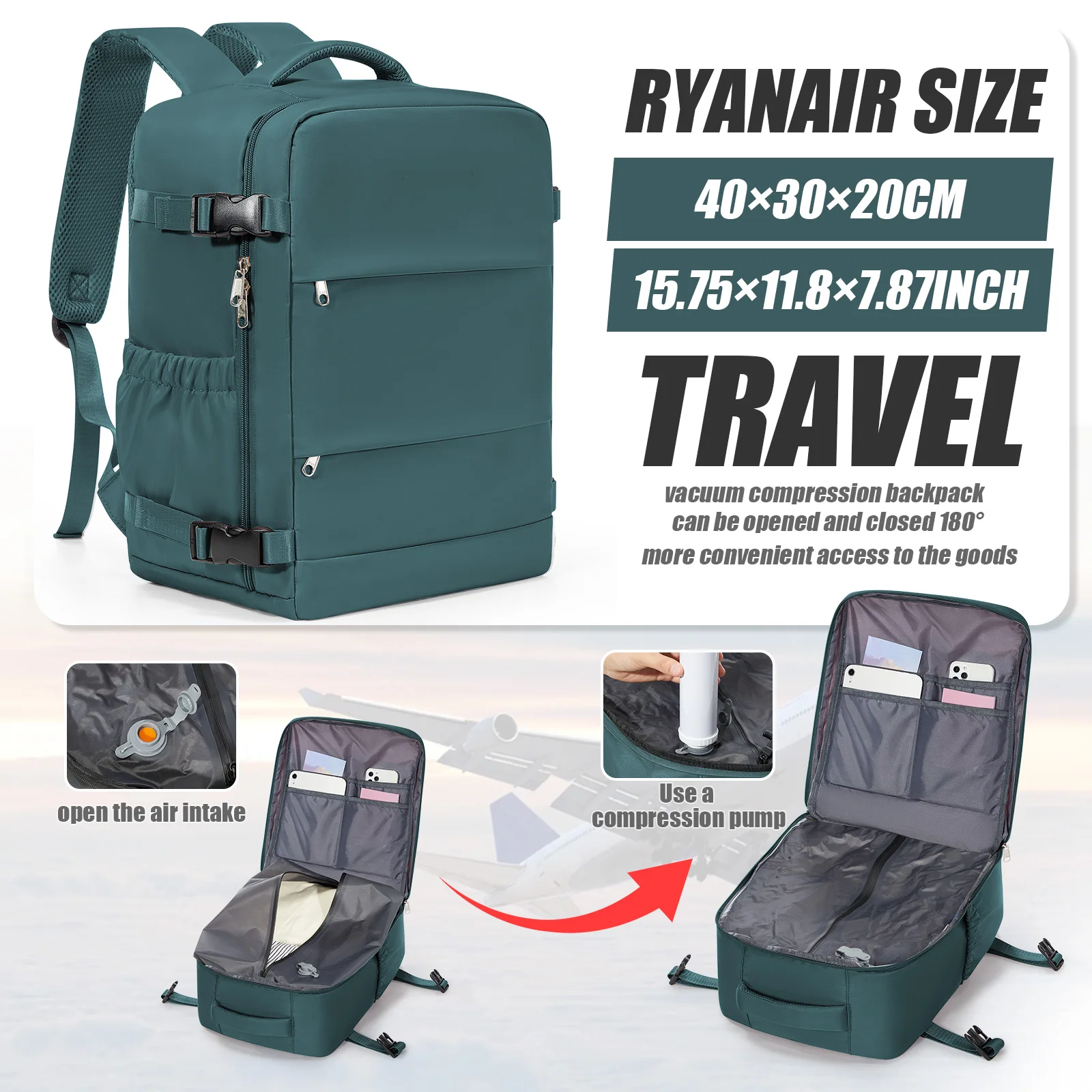 Vacuümrugzak Ryanair 40x30x20 Reisrugzak Korte afstand Zakelijk WizAir Cabin Bag 15,6-inch laptoptas, vrijetijdsrugzak voor heren