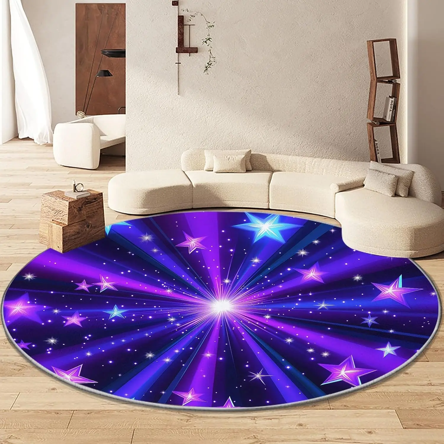

Non-Slip Round Area Rug , Neon Galaxy Stripes Washable Round Rug Runner - Dream Art Soft Low Pile Circle Carpet for Kitchen