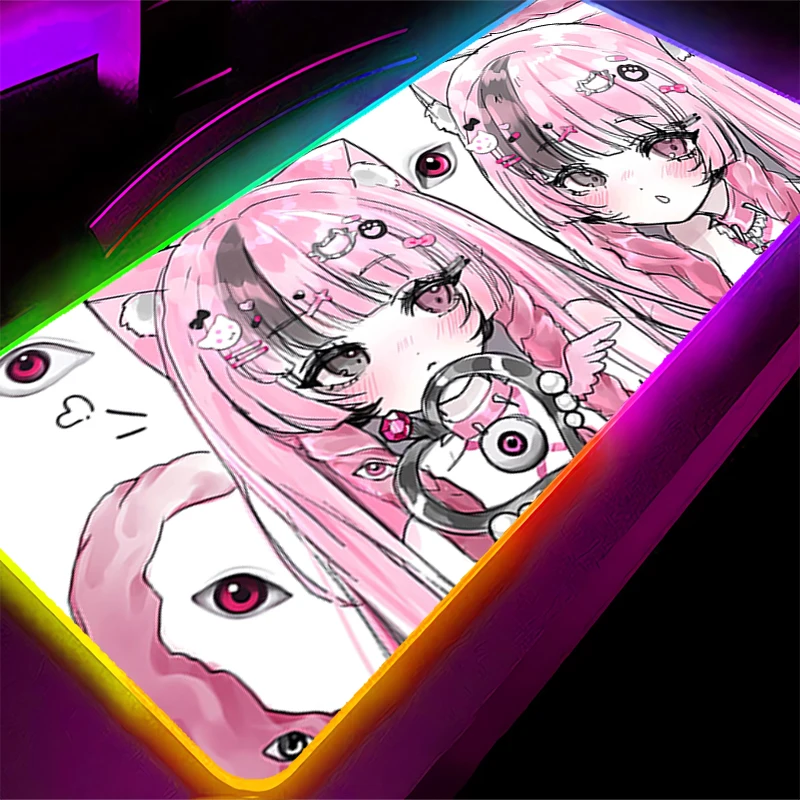 

RGB светодиодный коврик для мыши, коврик для клавиатуры ноутбука, нескользящий игровой коврик в стиле аниме, аксессуары для ПК, коврик для мыши, резиновый розовый иллюстрации, настольный коврик для девочек